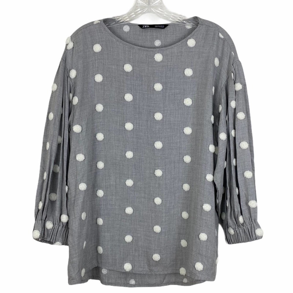 Zara Pom Top with Balloon Sleeve Size Small